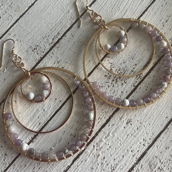 Lilac and Howlite Statement Earrings