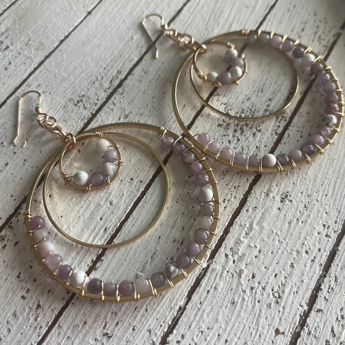 Lilac and Howlite Statement Earrings