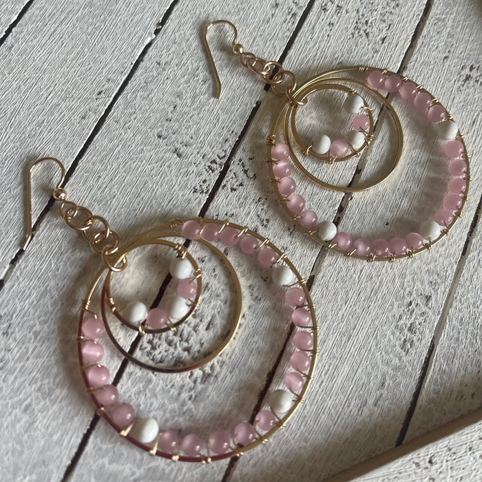 Small Pink Quartz and Howlite Statement Earrings