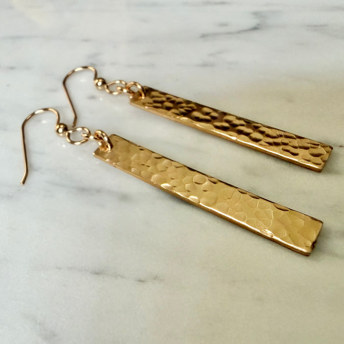 Hammered Gold Bar Earrings
