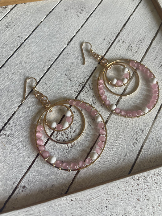 Small Pink Quartz and Howlite Statement Earrings