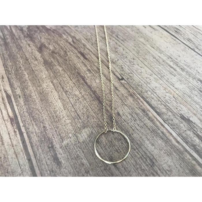 Simple Hammered Circle Necklace in Gold