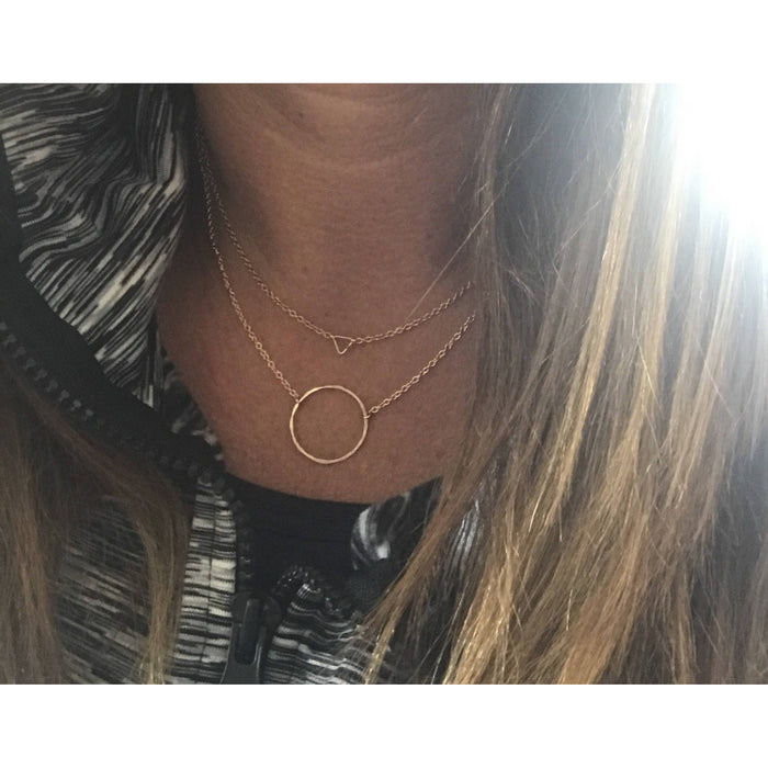 Simple Hammered Circle Necklace in Silver