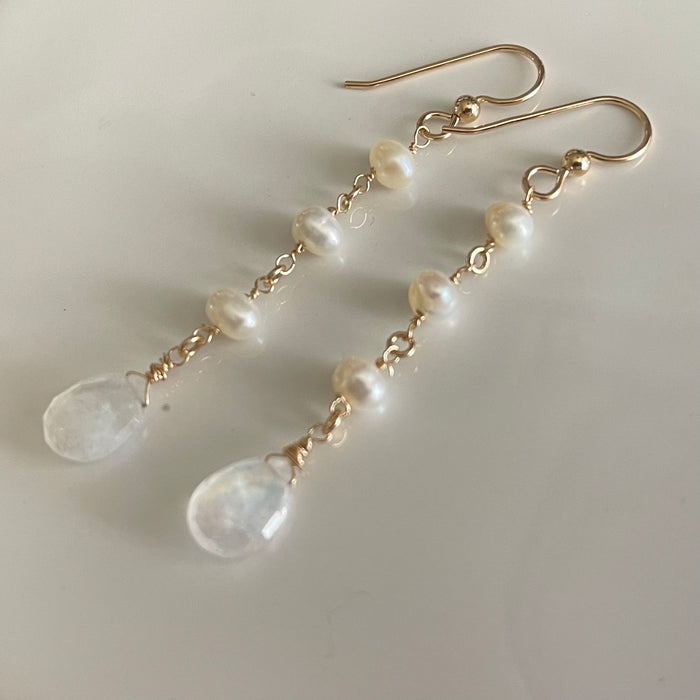 Pearl and Moonstone Goddess Earrings