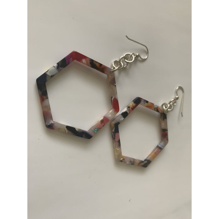 Rainbow Resin Hexagon Earrings