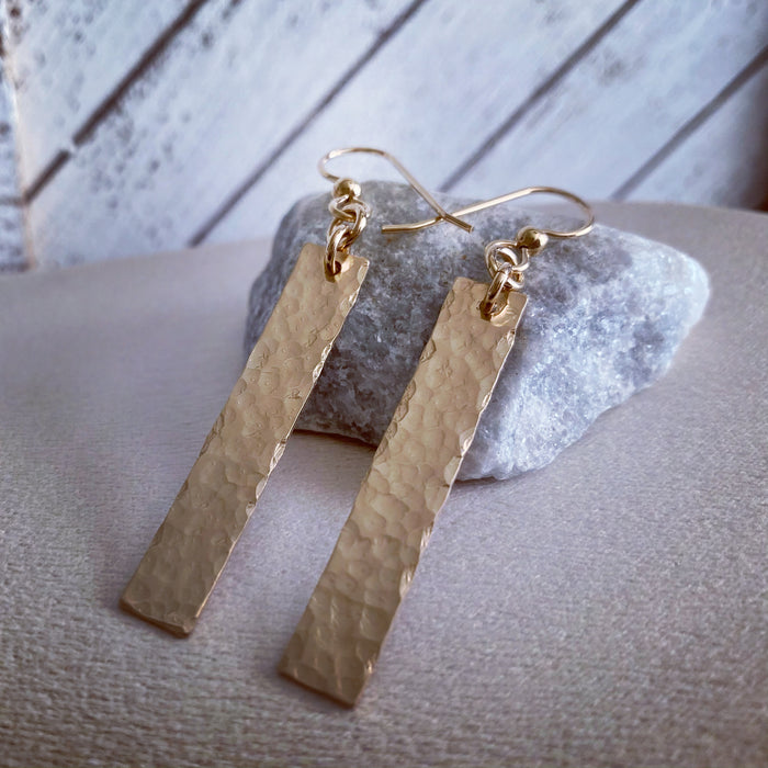 Hammered Gold Bar Earrings