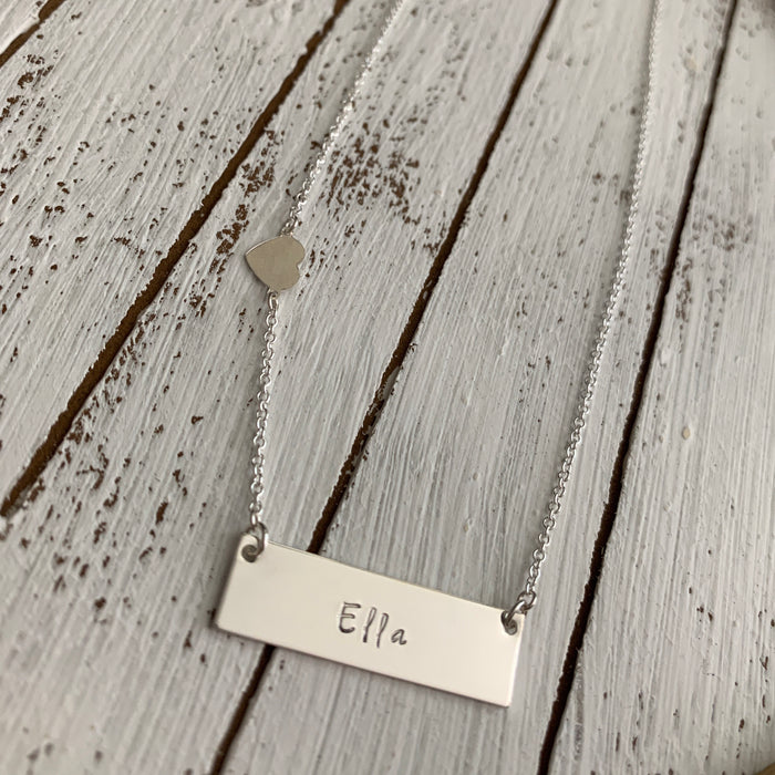 Personalized Sterling Silver Bar Necklace with Heart Accent