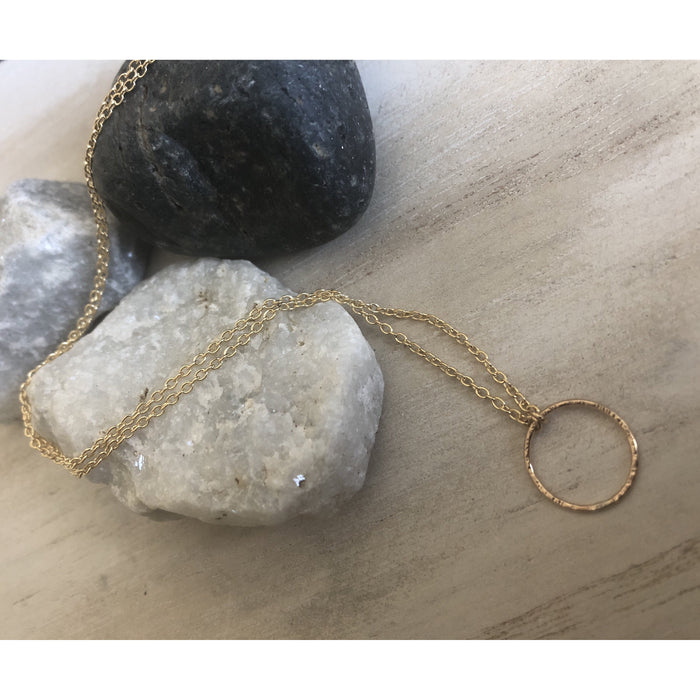 Tiny Simple Hammered Circle Necklace