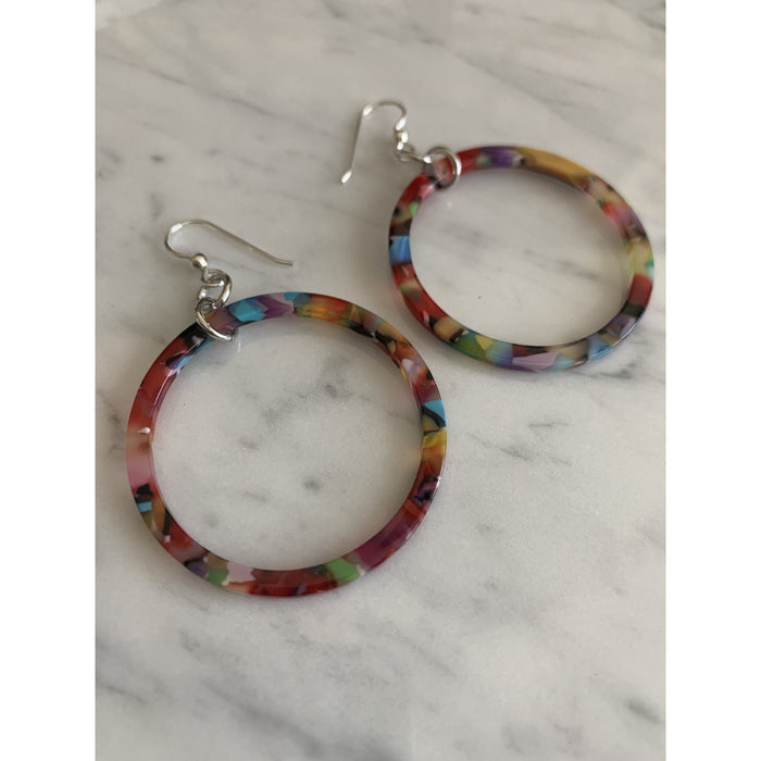 Rainbow Resin Circular Earrings