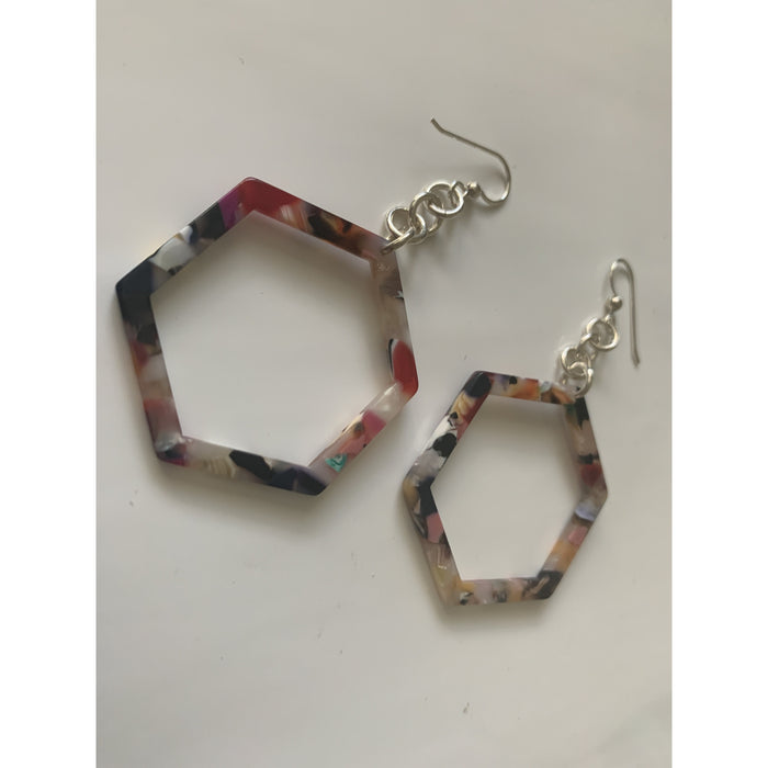 Rainbow Resin Hexagon Earrings
