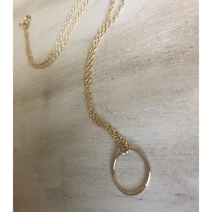 Tiny Simple Hammered Circle Necklace