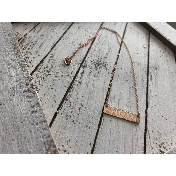 Rose gold hammered bar necklace