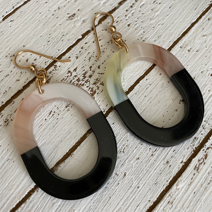 Brown and White Oval Resin Earrings