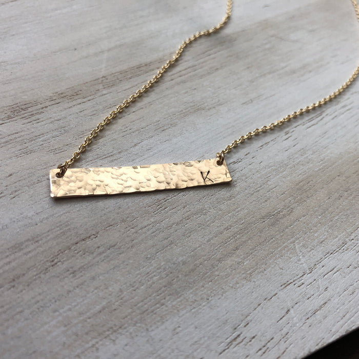 Hammered Gold Bar Initial Necklace