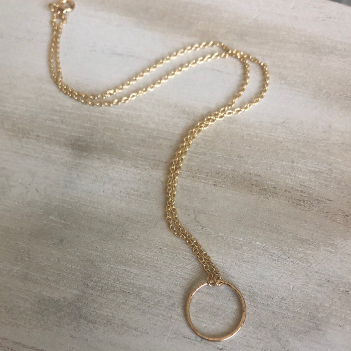 Tiny Simple Hammered Circle Necklace