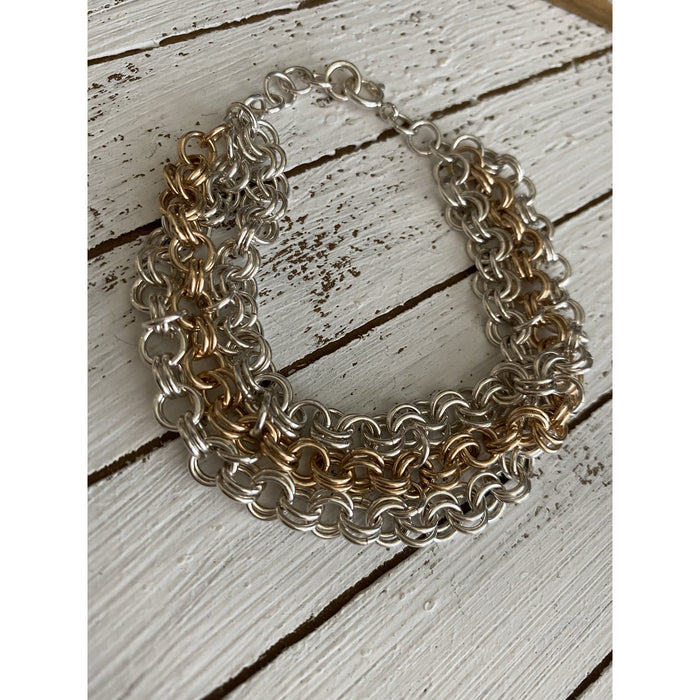 Sterling Silver and Gold Chainmaille Statement bracelet