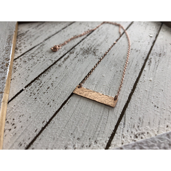 Rose gold hammered bar necklace