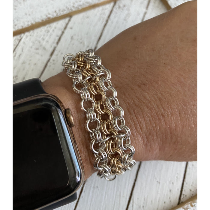 Sterling Silver and Gold Chainmaille Statement bracelet