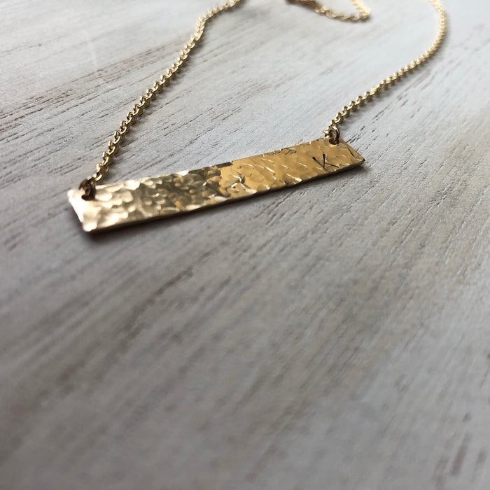 Hammered Gold Bar Initial Necklace