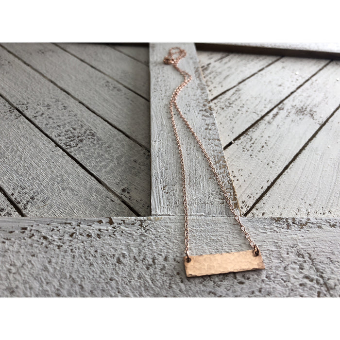 Rose gold hammered bar necklace