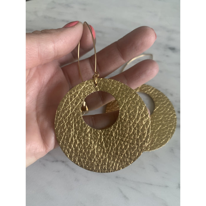 Oversized Gold Leather Statement Earrings